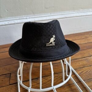 Vtg Kangol Bamboo Mowbray Woven Hat Small Medium Black‎ Hana Button Beach Summer